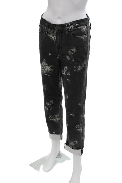 Paige Womens Cotton Floral Zippered Mid-Rise Skinny Jeans Black Size 27
