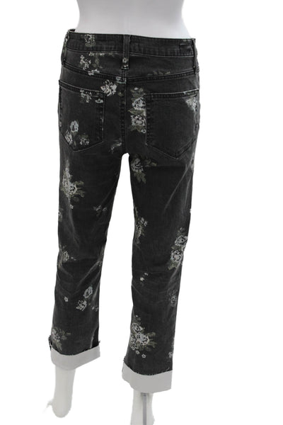 Paige Womens Cotton Floral Zippered Mid-Rise Skinny Jeans Black Size 27