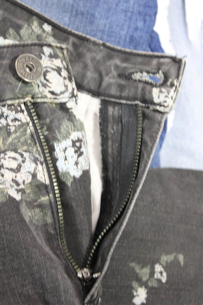 Paige Womens Cotton Floral Zippered Mid-Rise Skinny Jeans Black Size 27