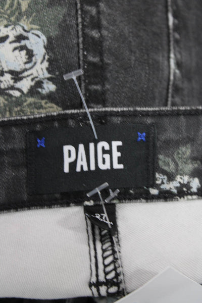 Paige Womens Cotton Floral Zippered Mid-Rise Skinny Jeans Black Size 27