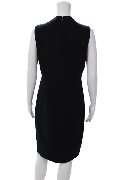 T Tahari Womens V-Neck Sleeveless Zip Up Mid-Calf Pencil Dress Navy Size 8