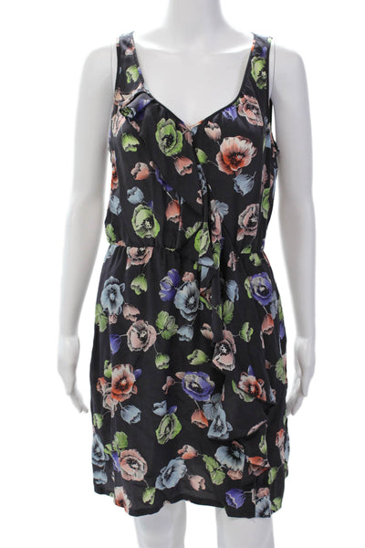 Rebecca Taylor Womens Silk Floral V-Neck Sleeveless Mini Dress Gray Size 6
