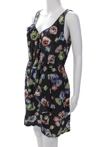 Rebecca Taylor Womens Silk Floral V-Neck Sleeveless Mini Dress Gray Size 6