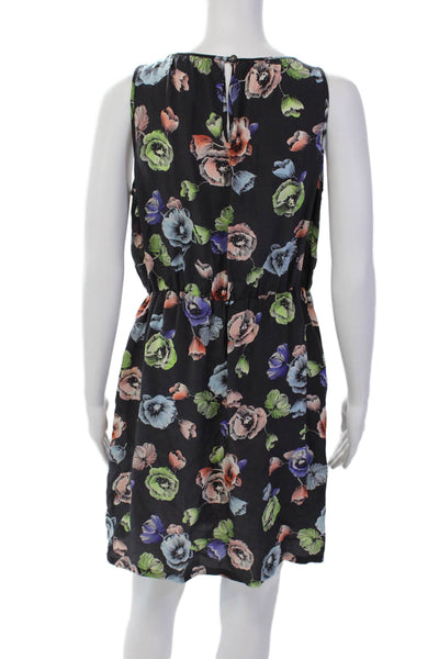 Rebecca Taylor Womens Silk Floral V-Neck Sleeveless Mini Dress Gray Size 6
