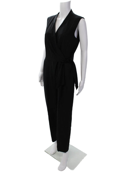 Tailored Rebecca Taylor Womens V-Neck 2 Pocket Sleeveless Jumpsuit Black Size 8