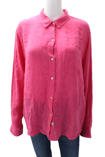 Rails Womens Long Sleeves Button Down Ellis Shirt Hibiscus Pink Cotton Size Larg