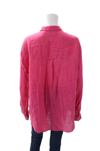 Rails Womens Long Sleeves Button Down Ellis Shirt Hibiscus Pink Cotton Size Larg