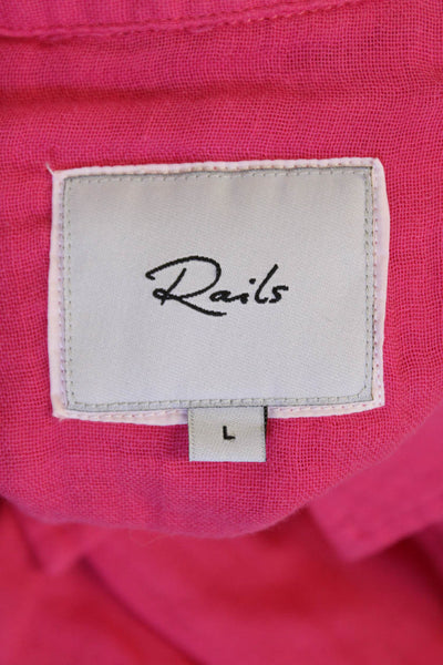 Rails Womens Long Sleeves Button Down Ellis Shirt Hibiscus Pink Cotton Size Larg
