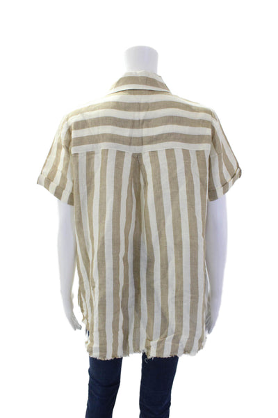 Show Me Your Mumu Womens Linen Striped Button Down Shirt Brown White Size Small