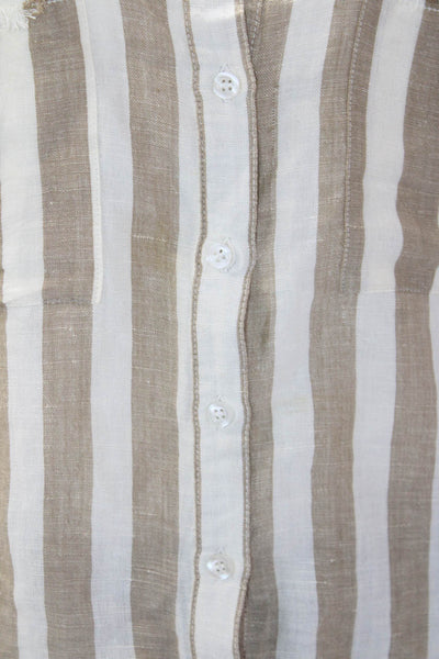 Show Me Your Mumu Womens Linen Striped Button Down Shirt Brown White Size Small