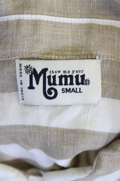 Show Me Your Mumu Womens Linen Striped Button Down Shirt Brown White Size Small