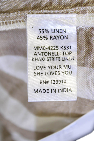Show Me Your Mumu Womens Linen Striped Button Down Shirt Brown White Size Small