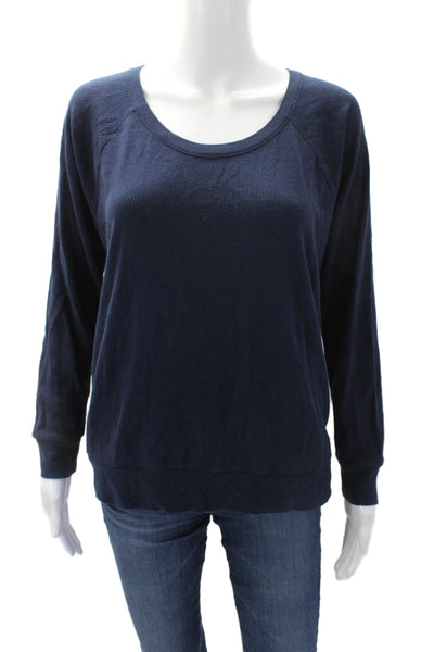 Chaser Womens Cotton Long Sleeve Open Backed Detail Top Dark Blue Size M