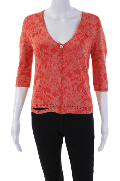 Elisa Cavaletti Women's Short Sleeves Cut-Outs Sweater Floral Orange Size S