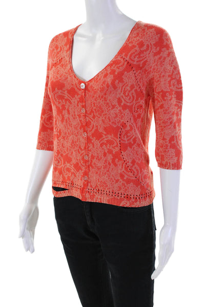 Elisa Cavaletti Women's Short Sleeves Cut-Outs Sweater Floral Orange Size S