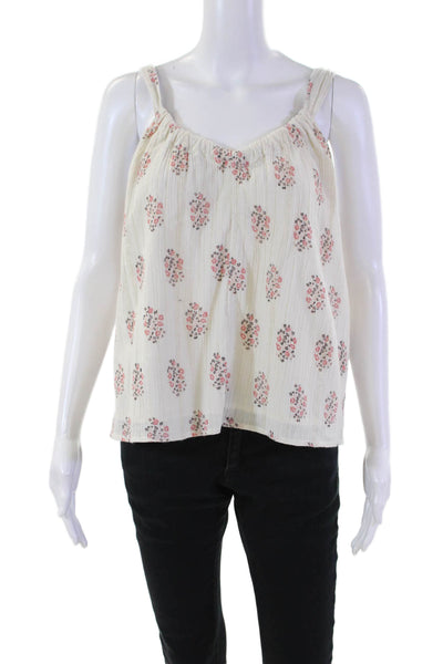 La Vie Women's Sleevless Key Hole Lined Floral Tank Top Beige Size S