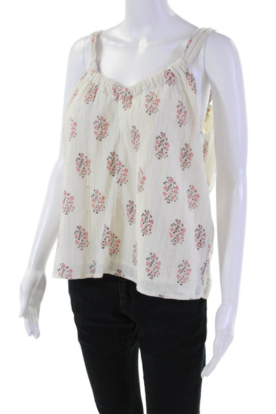 La Vie Women's Sleevless Key Hole Lined Floral Tank Top Beige Size S