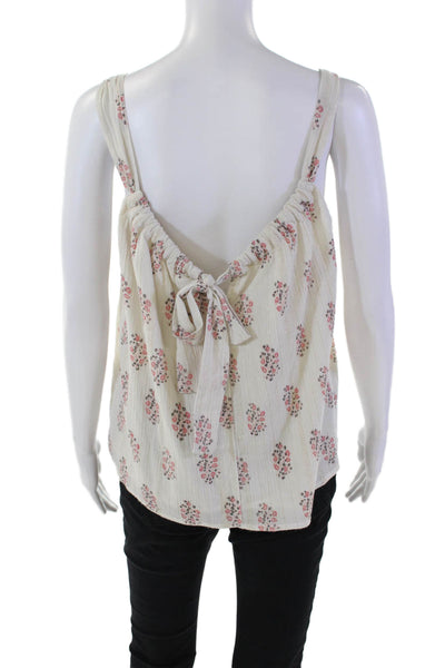 La Vie Women's Sleevless Key Hole Lined Floral Tank Top Beige Size S