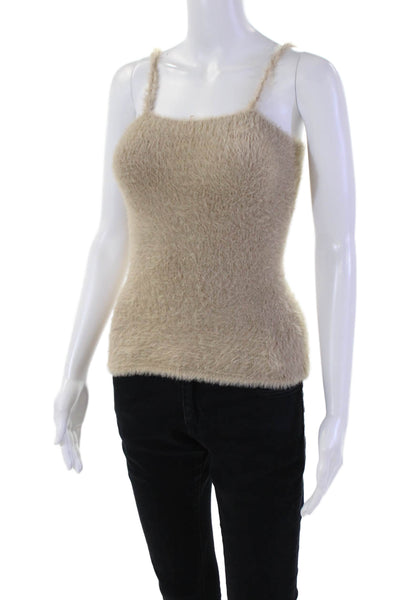 Designer Women's Square Neck Spaghetti Straps Sweater Tank Top Beige Size S