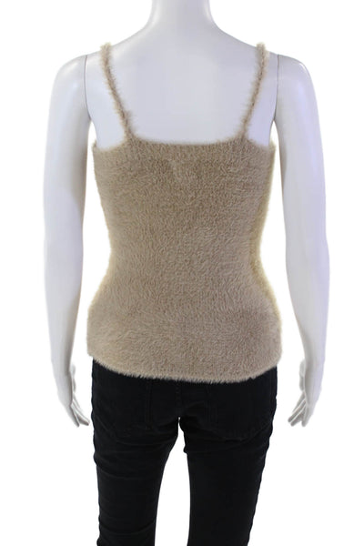 Designer Women's Square Neck Spaghetti Straps Sweater Tank Top Beige Size S