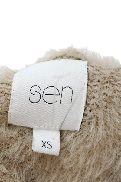 Designer Women's Square Neck Spaghetti Straps Sweater Tank Top Beige Size S