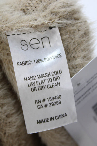 Designer Women's Square Neck Spaghetti Straps Sweater Tank Top Beige Size S