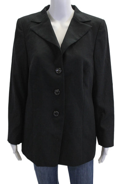 Akris Womens Three Button Notched Lapel Blazer Jacket Black Wool Size 12