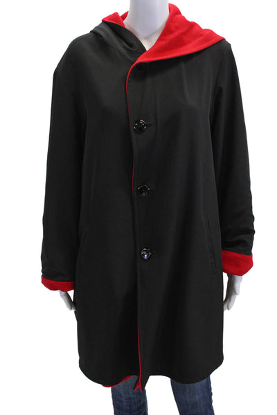 Dominic Bellissimo Womens Button Front Reversible Hooded Jacket Black Red Large