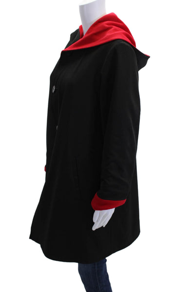 Dominic Bellissimo Womens Button Front Reversible Hooded Jacket Black Red Large