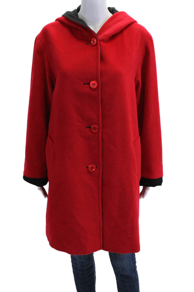Dominic Bellissimo Womens Button Front Reversible Hooded Jacket Black Red Large