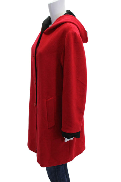 Dominic Bellissimo Womens Button Front Reversible Hooded Jacket Black Red Large