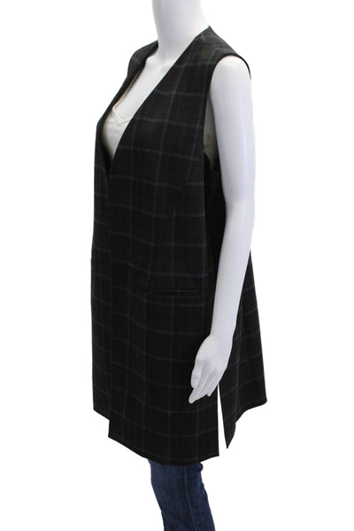 Estelle & Finn Womens Open Front Plaid Vest Jacket Navy Gray Brown Size 12