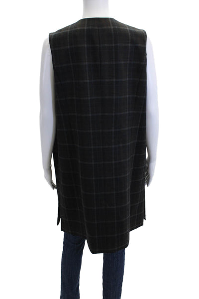 Estelle & Finn Womens Open Front Plaid Vest Jacket Navy Gray Brown Size 12