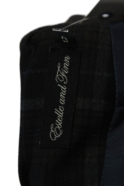 Estelle & Finn Womens Open Front Plaid Vest Jacket Navy Gray Brown Size 12