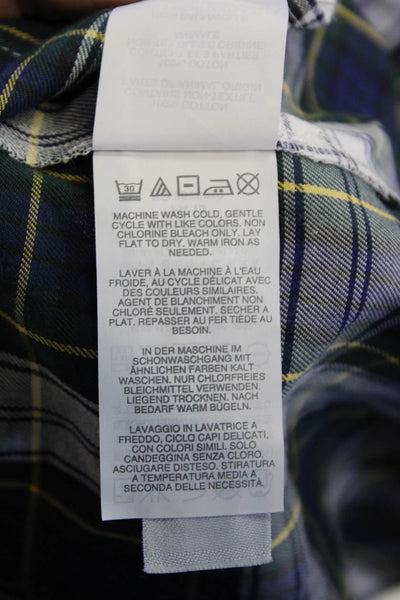 J Crew Womens Button Front Long Sleeve Plaid Shirt Blue Green White Size 2