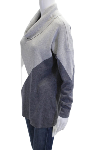 Alison Sheri Womens Long Sleeve Turtleneck Colorblock Sweater Gray White Large