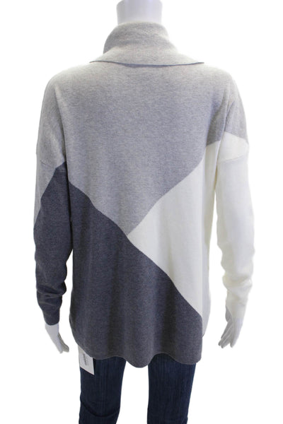 Alison Sheri Womens Long Sleeve Turtleneck Colorblock Sweater Gray White Large