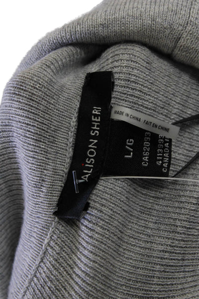 Alison Sheri Womens Long Sleeve Turtleneck Colorblock Sweater Gray White Large