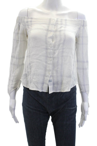 Rails Womens Linen Plaid Long Sleeve Off The Shoulder Blouse Top White Size XS