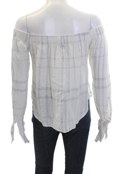 Rails Womens Linen Plaid Long Sleeve Off The Shoulder Blouse Top White Size XS
