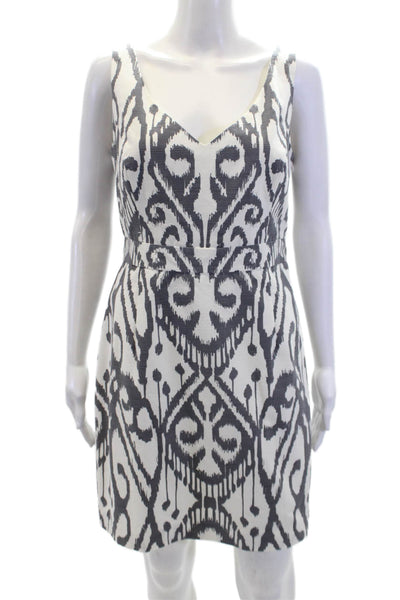 Beth Bowley Womens Cotton Abstract V-Neck Knee Length Tank Dress White Size 8