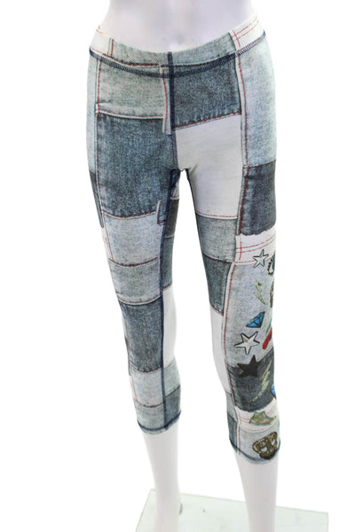 Terez Womens Patchwork Elastic Waist Low-Rise Cropped Leggings Blue Size S