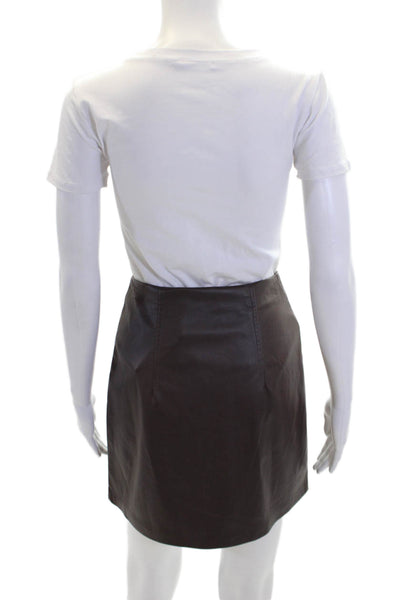 Trina Turk Unlined Vegan Leather Zip Up Mini A-Line Skirt Brown Size 00