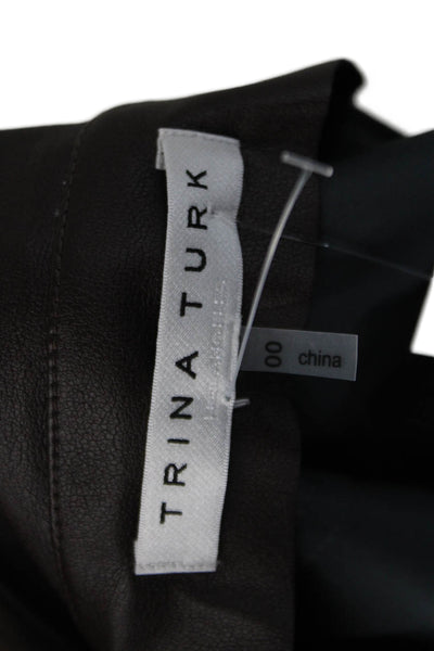 Trina Turk Unlined Vegan Leather Zip Up Mini A-Line Skirt Brown Size 00