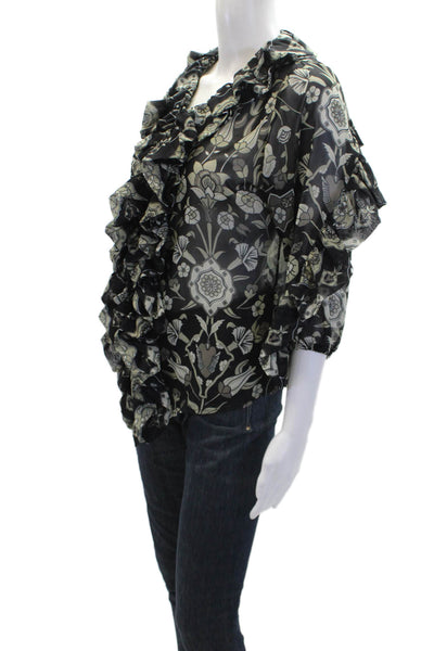 Gretchen Scott Womens Textured Long Sleeve Floral Blouse Black Size S