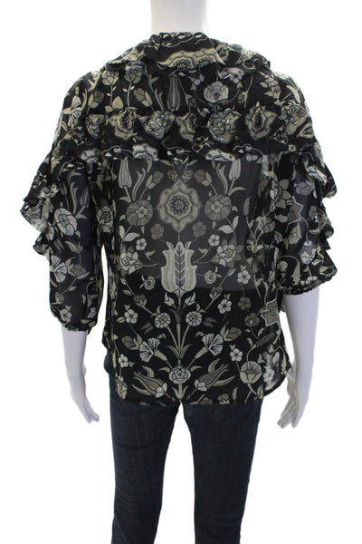 Gretchen Scott Womens Textured Long Sleeve Floral Blouse Black Size S