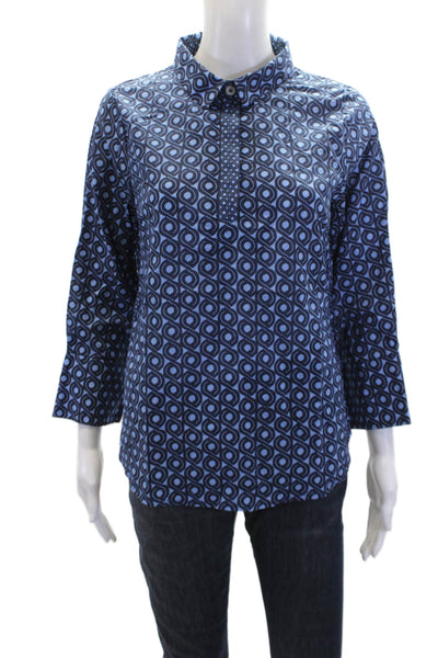 Gretchen Scott Womens Cotton Long Sleeve Floral Button Up Blouse Blue Size S