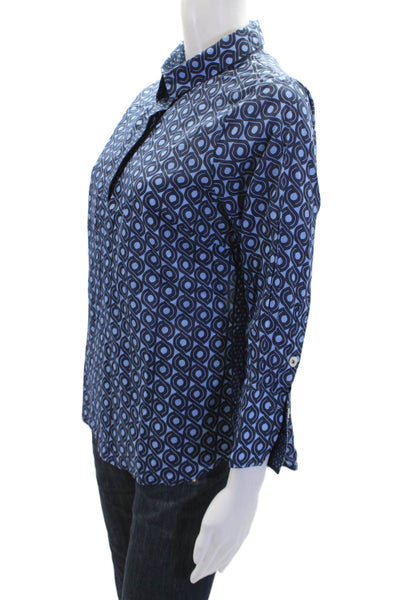 Gretchen Scott Womens Cotton Long Sleeve Floral Button Up Blouse Blue Size S
