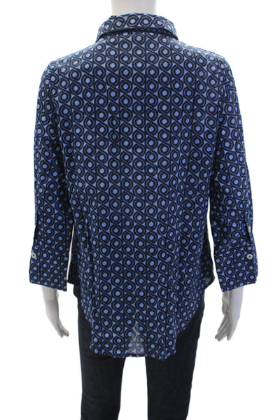 Gretchen Scott Womens Cotton Long Sleeve Floral Button Up Blouse Blue Size S