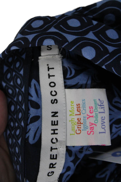 Gretchen Scott Womens Cotton Long Sleeve Floral Button Up Blouse Blue Size S